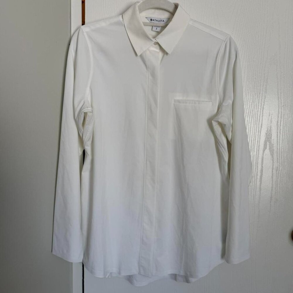 Athleta White Performance Button Down | Pilates C… - image 2